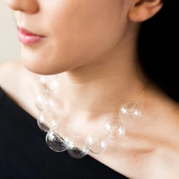 Unika Charmig Rensa 9 Glas Bubbel Pärlor Halsband Kvinnor 2019 Sommaren Stil Uttalande Pearl Boll Halsband Femme Bijoux