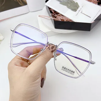Unisex Mode Blått Ljus Glasögon Mobil Dator Transparent Fyrkantiga Glasögon Med Förstoring Glasögon Plus 2 3 4 6 UV400 Pr