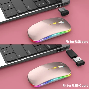 [Uppgradera] LED Trådlös Mus, Mobila Optiska Office Mus med USB & Type-C-Mottagare, för Laptop,