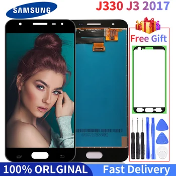 Ursprungliga AMOLED LCD-För Samsung Galaxy J3 2017 J330 Visa J330FN SM-J330FN J330DS Touch Screen Digitizer Montering Med Eller