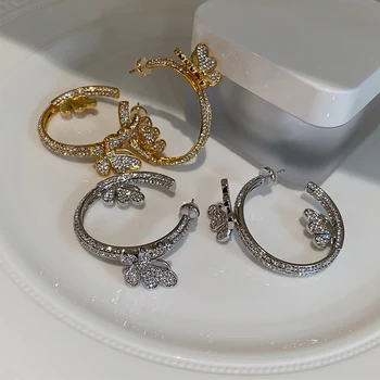 Ursprungliga design franska retro utsökt full diamant fjäril örhängen örhängen atmosfäriska Örhängen kvinnliga