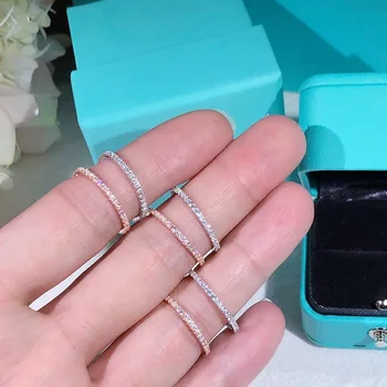 Ursprungliga S925 Sterling Silver Diamanter för Kvinnor Full Borrade Vit Topas Bizuteria Anillos Ädelsten Smycken Diamant Ringar