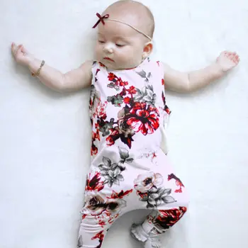 USA Kid Nyfödda Barn Kläder Baby Pojke Flicka Blommig Klänning Romper Jumpsuit Bomull Kläder Kläder