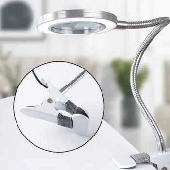 USB-Drivna Flexibel skrivbordslampa Förstoringsglas Lampa Ögonskydd Multifunktionella Klipp-och Utflyktsdisk Tabell för att Läsa Skönhet Smink