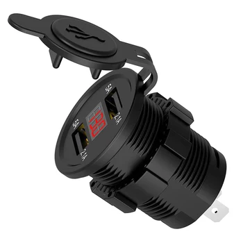USB-Laddare för PD Quick Charge 3.0 kontakt för Laddare Adapter med LED-Voltmeter för 12/24V Bil-Motorcykel Laddningen Börjar-System