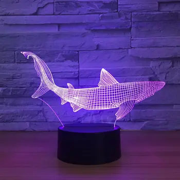Usb-Lampa Haj Djur Night Light 7 Färger Förändras Akryl Tryck på Knappen RGB Fisk lamparas Belysning vid Sängen för att Sova Dekor Ljus