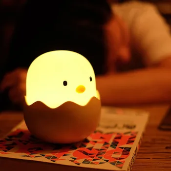 USB-LED-nattlampa Ägg Chick Formen Natt lampa Mjuk Tecknat Baby Nursery Sovrum Laddningsbara Lampa för Barn Födelsedagspresent