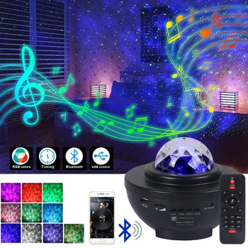 USB-Stjärniga Projektorn Galaxy Sky-Light Night Light Sovrum Inredning för Barn Eller Bluetooth USB röststyrning musikspelare Månen Lampa