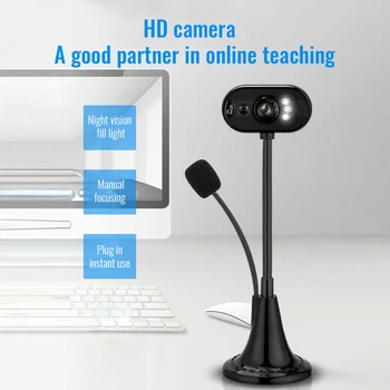 USB-Webbkamera 1080P Vridbar HD-Kamera 4 LED-Lampor Web Cam Inbyggd Webbkamera och Mikrofon för PC Laptop Online-Undervisning