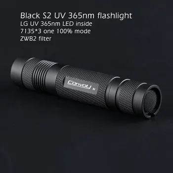 UV-Ficklampa Konvoj S2 med LG UV-365nm LED i UV-Ljus, 3W Ficklampa Lampa Lanterna LED Lantern Ultraviolett strålning Ultraviolett Ljus