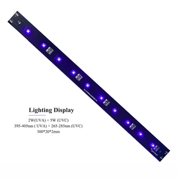 UVC LED-Modul UV-Lampa för Ultraviolett Ljus (145/300)x20x2mm 2,5 W/5W/10W 265-285nm 395-405 nm