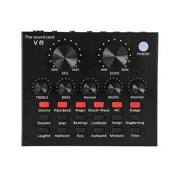 V8 Multifunktionella Live ljudkort USB-Audio-Gränssnitt Intelligent Volym Justerbar Ljud Mixer, ljudkort för Inspelning av Tal