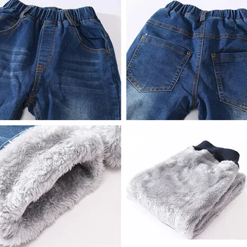 Varma Jeans för Pojkar 2018 Vintern Barnen Tjockare Fleece Skinny Jeans Tonåringar Denim Byxor Barn Elastisk Midja Byxor 10 år