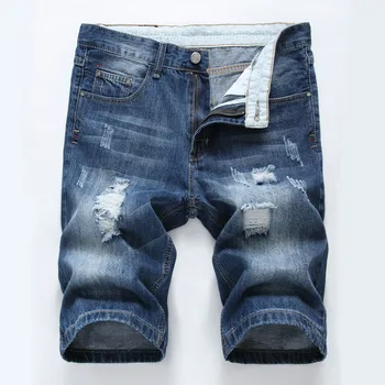 Varma Sommaren Casual Rippade Jeans Shorts Män Varumärke Tvätta Bomull Nödställda Rakt Mens Denim Shorts Bermuda Jeans Shorts Hommes