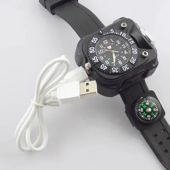 Vattentät LED armbandsur Ficklampa Ficklampa Ljus USB-Laddning Handleden Modell Taktiska Uppladdningsbar Ficklampa Mens Armband Lampa