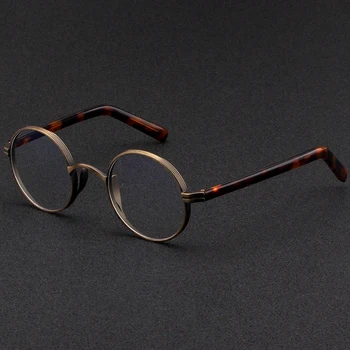 Vintage-Acetat Närsynthet Bågar Män Runt Lyx Varumärke Optiska Recept Titan Glasögon Ram Kvinnor Små Glasögon