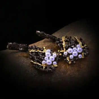 Vintage Black Gold Pearl Örhängen för Kvinnor Lyxhotell i 925 Sterling Silver Drop Örhängen Bröllop Engagemang Smycken gåva