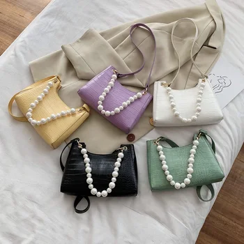 Vintage Clutch Totes Väskor PU Pearl axelväskor Kvinnor Handväska Kvinnliga Väska för Utomhus-Shopping Resa Smycken