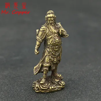 Vintage Koppar Kinesiska Guden av Rikedom Guan Gong Staty Små Prydnader Retro Mässing Guan Yu Figurer och Utflyktsdisk Dekorationer Hantverk Eller