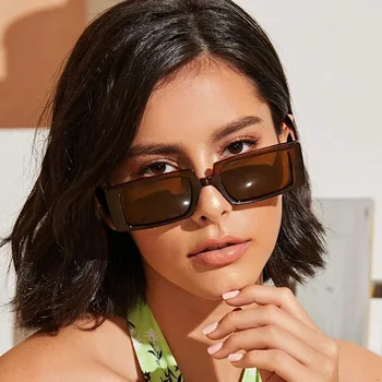 Vintage Retro Rektangel Svarta Solglasögon Kvinna 2020 Mode Glasögon Varumärke Designer Lyx Solen Glas Oculos gafas UV400 Ocean