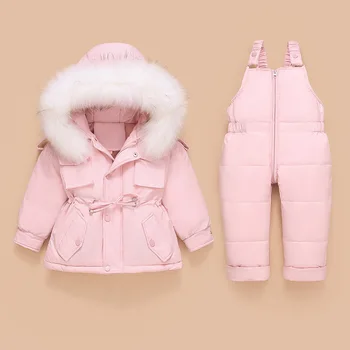 Vinter barnkläder Ange Baby Flicka Vinter Overall Ner Jacka för Flickor Pojkar Coat Kläder Tjockna Ski Snö Dräkt