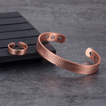 Vinterly Magnetiska Smycken Uppsättningar för Kvinnor Män Hälso-och Armband armband Set Vintage Justerbar Manschett Koppar Armband Ringar