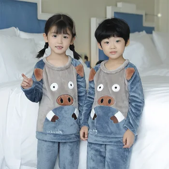 Vintern Barn Fleece-Pyjamas Tjockna Varma Velet Lång-sleeved Sleepwear Flickor Loungewear Kids Pyjamas Boys Nattkläder Topp+ Byxa