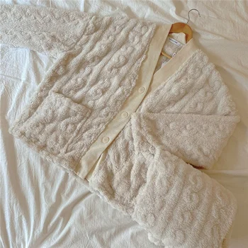 Vintern Damer Flanell Pyjamas Mode Cardigan Sova Toppar Växter Sleepwear Pyjama Loungewear Sovrum Set Plus Size Nattkläder