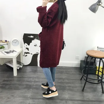 Vintern nya stil förtjockning medellång och lång stickad tröja päls, kvinnliga koreanska versionen lös stort kod fritid cardigan.