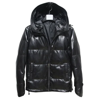 Vintern Varm Äkta Läder Mens Jacket Svart Fårskinn Vit Anka Ned Coat Plus Size Kläder Försäljning M-5xl