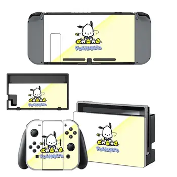 Vinyl Skärm Hud Pochacco Hund Beskyddare Klistermärken för Nintendo Byta NS-Konsol + Glädje-con Controller + Stativ Hållare Skinn