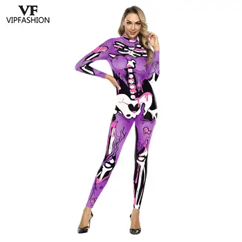 VIP-MODE Vuxna Skelett Skriva om Halloween och Cosplay För Kvinnor Ghost-Overall Fest Carnival Prestanda Skrämmande Kostym Body