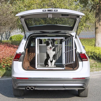 Vit Svart Aluminium Hund Bur för Transport Rese Bur med 1 Dörr för Hund Bur Hus Hem Sällskapsdjur Leveranser