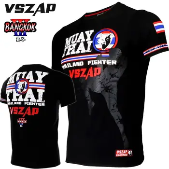 VSZAP Muay Thai Kort ärm kampen T-shirt bekämpa sanda fitness halv ärm utbildning passar Jiu-jitsu, MMA-sporten kör man