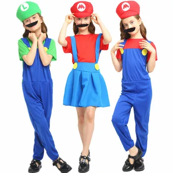 Vuxna Halloween Super Mario Cosplay Kostymer Barn familj Funy Luigi Bros Rörmokare Purim Dräkt Fancy Dress julfest