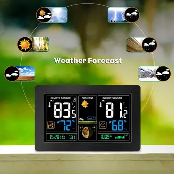Väderstation Trådlös Färgskärm Väckarklocka Med Utomhus/Inomhus Temperatur Luftfuktighet Digital Väder Prognos