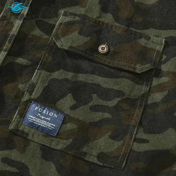 Våren Falla Nya Mode Mens Vintage Kamouflage Dubbla Fickor Shirts Amerikanska Arméns Militära Stil Casual Overaller Manchester Toppar