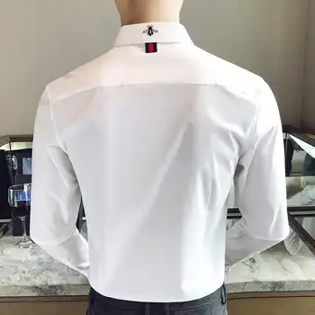 Våren Hösten Män Casual Skjorta 2020 Mode Bee Broderier Formell Verksamhet Slim Fit Skjorta Lång Ärm Med Knapp Hög Kvalitet Shirt