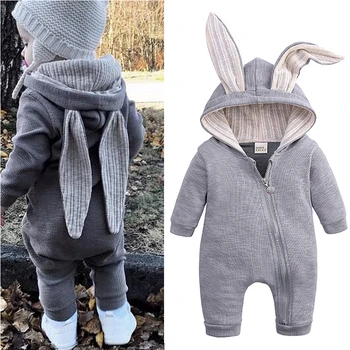 Våren Hösten Nyfödda Baby Kläder Baby Bunny Sparkdräkter Bomull Hoodie Nyfödda Flicka Onesies Mode Spädbarn Kostym Pojkar Outfits