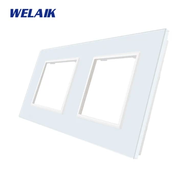 WELAIK-1 Varumärket Fri Frakt 2Frame EU Kristall Glas Panel Endast Europeisk standard vägguttag fyrkantigt Hål i Glas A288W1