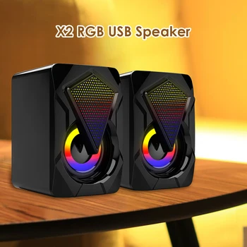 X2 Stereo Surround-Högtalare för Dator Högtalare USB-Strömförsörjd Subwoofer med RGB-Ljus för Stationära Bärbara PC