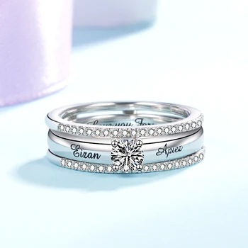 Xiaojing 925 Sterling Silver Anpassad Månadssten Ingraverat Namn Ringar Unik Design Finger Ring för Kvinnor Personliga Smycken 2019