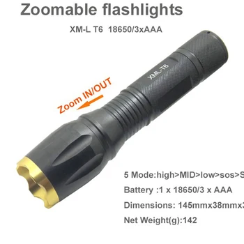 XML-T6 2000 Lumen Zoombar LED-Ficklampa Ficklampa ljus +1 x 6000mah 18650 Batteri + laddare + hölster