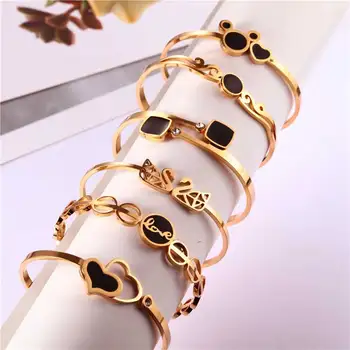 XUANHUA Rose Gold Hjärta Cuff Armband Armband För Kvinnor Rostfritt Stål Smycken Kvinna Tillbehör Mode Smycken Charms