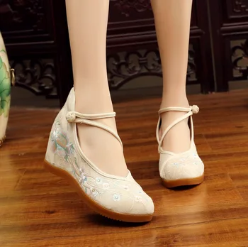 Yaland 2020 Kinesisk Stil Jacquard Bomull Nationell Stil Spänne inne högklackade Skor för Kvinnor Brud