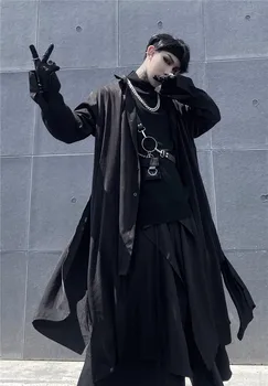 Yamamoto mörka halvlånga vindjacka shirt manliga falska två lösa vilda ren svart långärmad tröja jacka