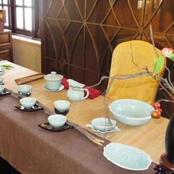 Yazi Solid Färg Löpare Bambu Spannmål Stickad Tabell Omfattar Kaffe-och Mat Te-Ceremoni Tillbehör Dekoration