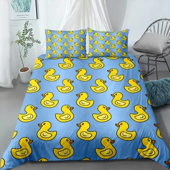 Yellow Duck Cartoon Sängkläder Set Djur Print Mjuk Mucrofiber Påslakan 2/3 Bit Sängkläder Set Drottning Kung Dubbel Påslakan