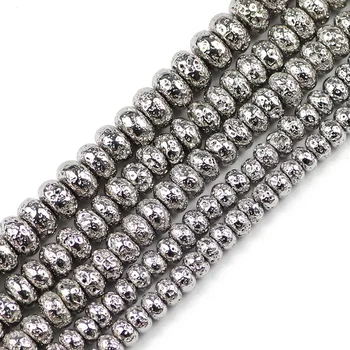 YHBZRET Vitt Guld Lava natursten Hematit 6/8/10MM silver Platt Rund lösa pärlor för Smycken gör armband halsband diy