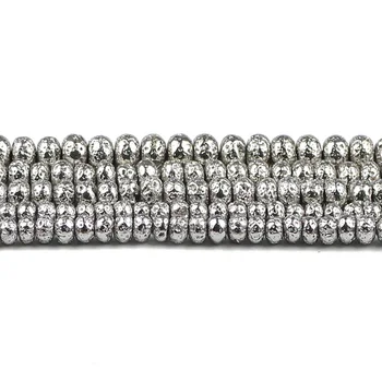 YHBZRET Vitt Guld Lava natursten Hematit 6/8/10MM silver Platt Rund lösa pärlor för Smycken gör armband halsband diy